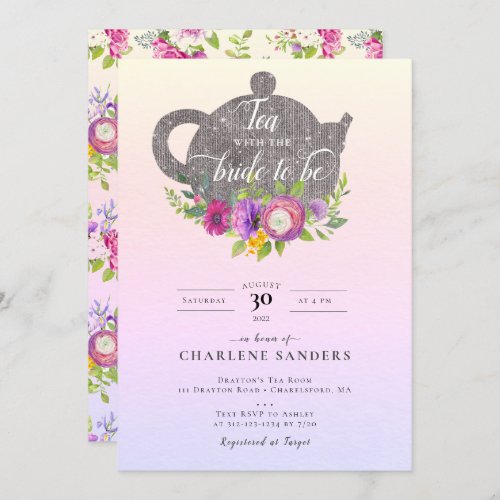 Spring Dawn Ranunculus and Rose Floral Bridal Tea Invitation