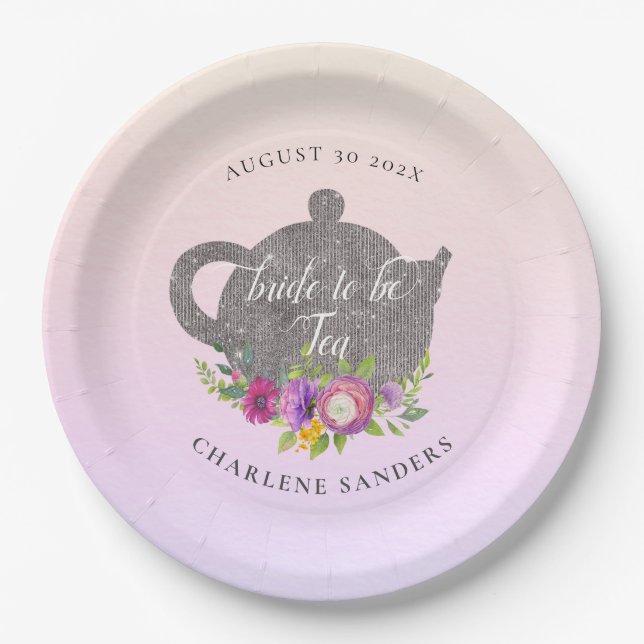 Spring Dawn Ranunculus and Rose Ombre Bridal Tea Paper Plates (Front)