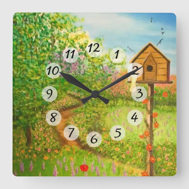 Spring Day Square Wall Clock (Front)