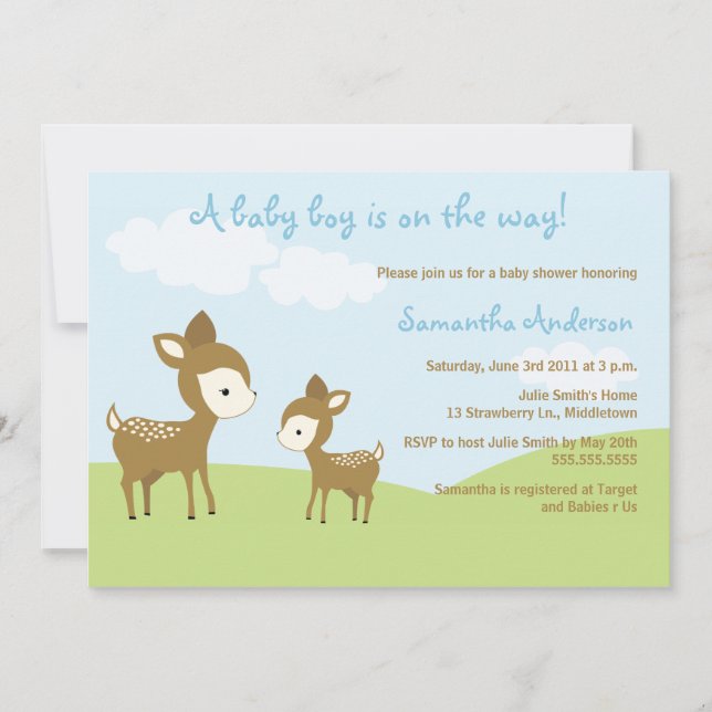 Spring Deer and Fawn Baby Shower Invite - Boy (Front)
