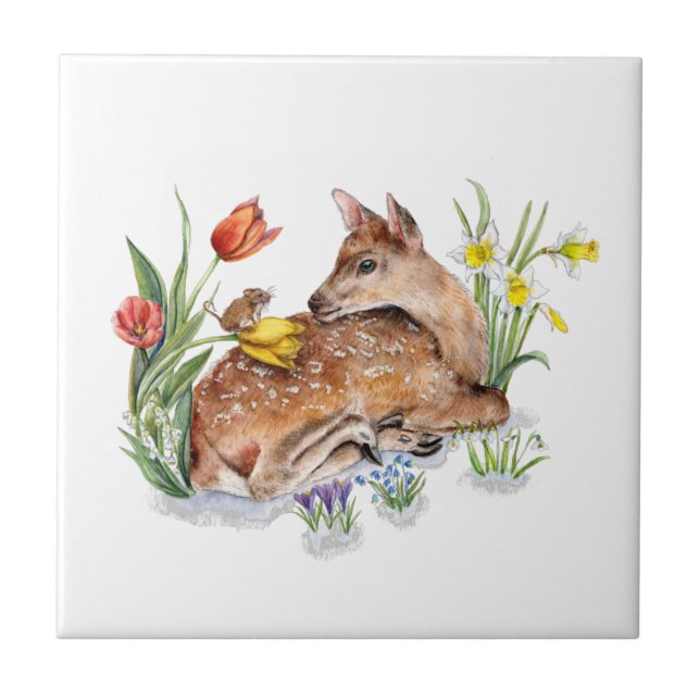 Spring Deer Ceramic Tile (Front)