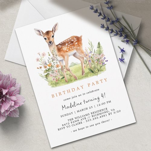 Spring Deer Fawn  Cute Whimsical Girls Birthday Invitation