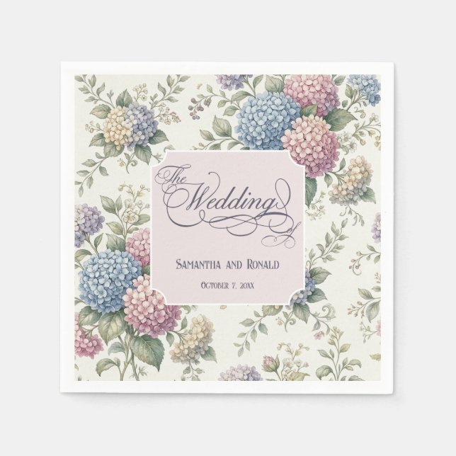 Spring Delicate Hydrangea Flowers Wedding Napkins (Front)