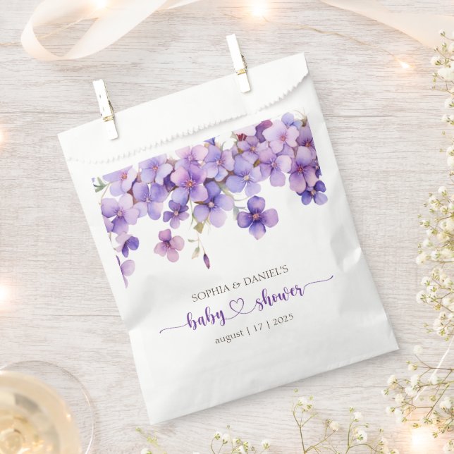 Spring Delicate Violet Flowers Baby Shower Favor Bag (Clipped)