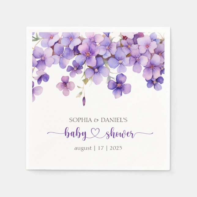 Spring Delicate Violet Flowers Baby Shower Napkins (Front)