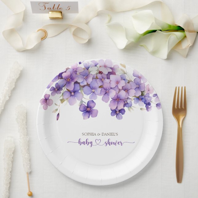 Spring Delicate Violet Flowers Baby Shower Paper Plates (Wedding)