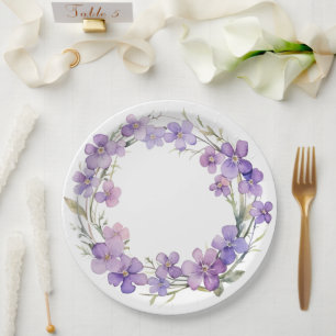 Spring Delicate Violet Flowers Baby Shower Paper Plates