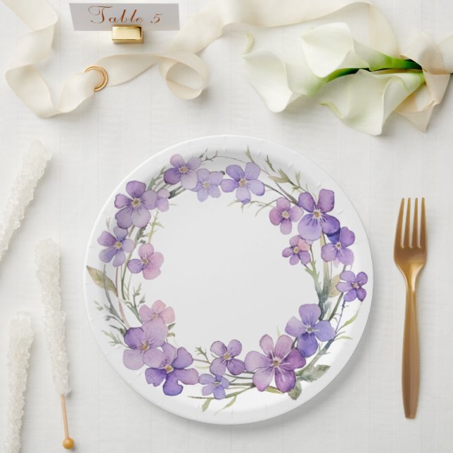 Spring Delicate Violet Flowers Baby Shower Paper Plates (Wedding)