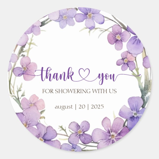 Spring Delicate Violet Flowers Thank You Classic Round Sticker (Front)