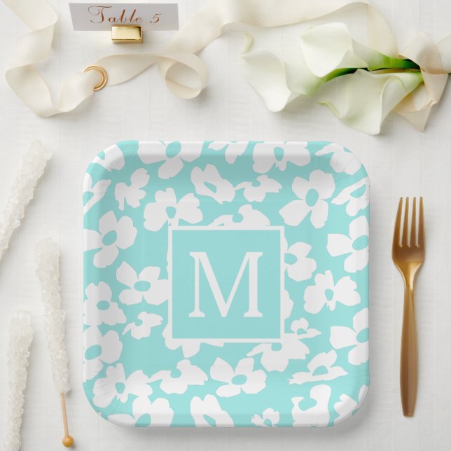 Spring Dogwood flower patterns  custom monogram    Paper Plates (Wedding)