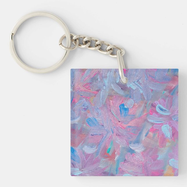 Spring Dream Floral Acrylic Square Key Chain. Keychain (Front)