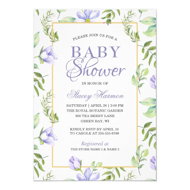 Spring Dreamy Purple Garden Baby Shower Invitation