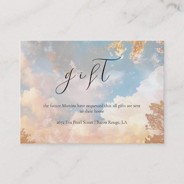 Spring Dreamy Sunset Cloud 9 Bridal Shower Gift Enclosure Card (Front)