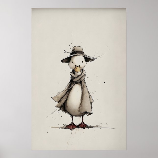 Spring Duck Printable Art, Minimalist Print (Front)