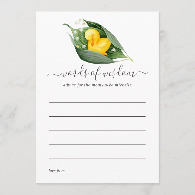 Spring Duckling Lilly of the Valley Baby Shower Advice Card (Front)