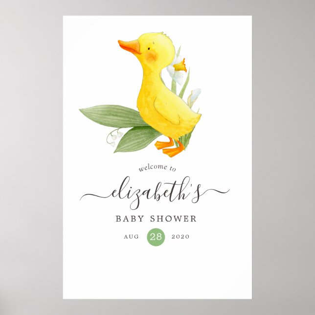Spring Duckling Lilly of the Valley Baby Shower Poster (Front)
