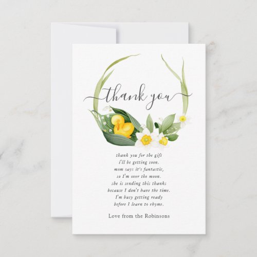 Spring Duckling Lilly of the Valley Baby Shower Thank You Card