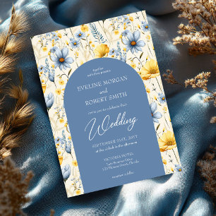 Spring dusty blue and yellow cottage flowers arch invitation