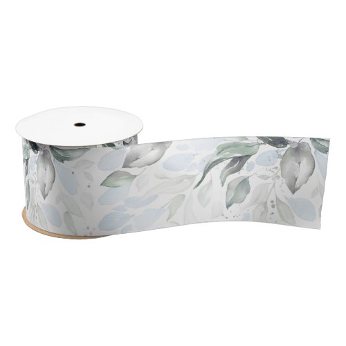 Spring Dusty Blue Greenery Foliage Elegant White Satin Ribbon