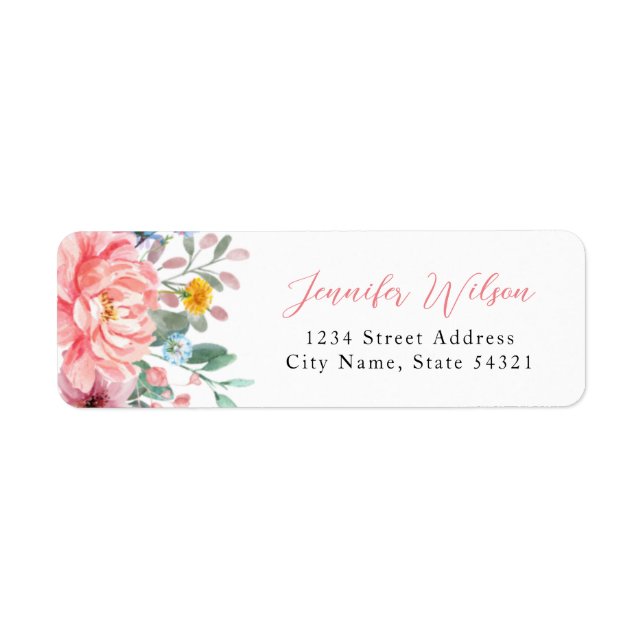 Spring Dusty Pink Floral Bouquet Personalized Name Label (Front)