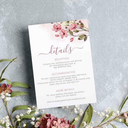 Spring dusty rose floral wedding guest details  enclosure card
