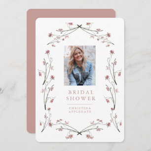 Spring Dusty Rose Wildflower Photo Bridal Shower Invitation