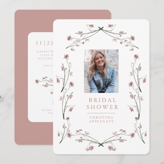 Spring Dusty Rose Wildflower Photo Bridal Shower   Invitation (Front/Back)