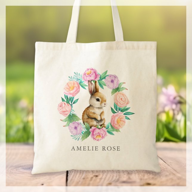 Spring Easter Bunny Egg Hunt Personalized Tote Bag (Creator Uploaded)