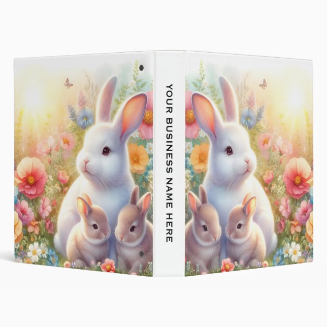 Spring Easter Bunny Family Floral Garden 3 Ring Binder (Background)