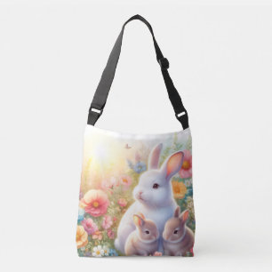 Spring Easter Bunny Family Floral Garden Crossbody Bag