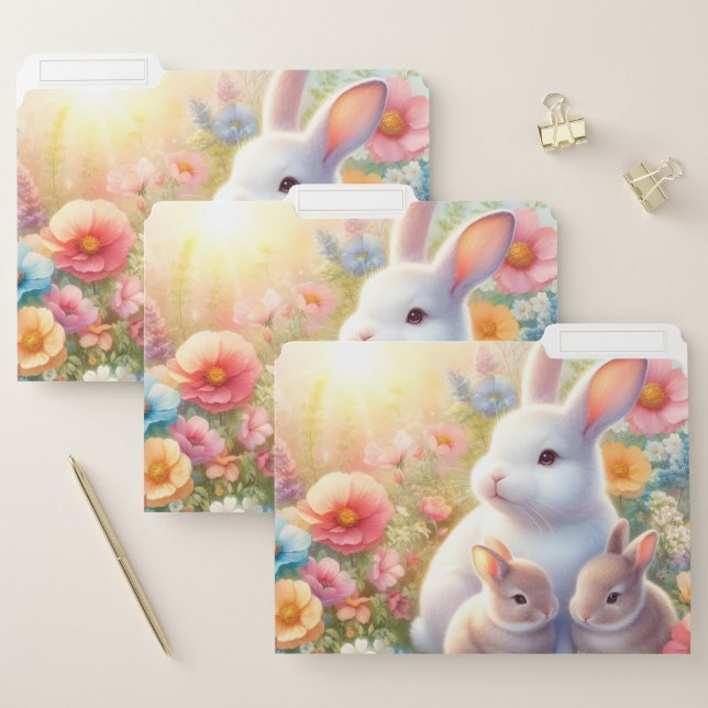 Spring Easter Bunny Family Floral Garden File Folder (Set)