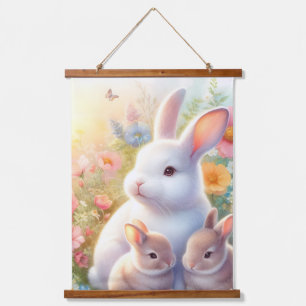 Spring Easter Bunny Family Floral Garden Hanging Tapestry