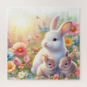 Spring Easter Bunny Family Floral Garden Jigsaw Puzzle