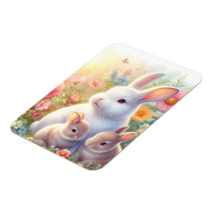 Spring Easter Bunny Family Floral Garden Magnet