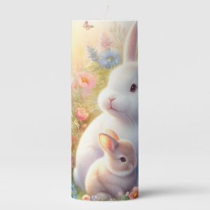 Spring Easter Bunny Family Floral Garden Pillar Candle