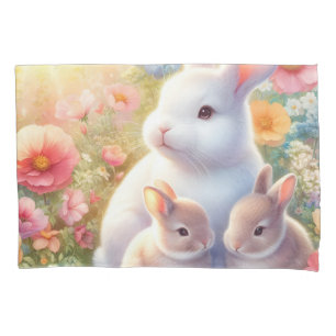 Spring Easter Bunny Family Floral Garden Pillow Case