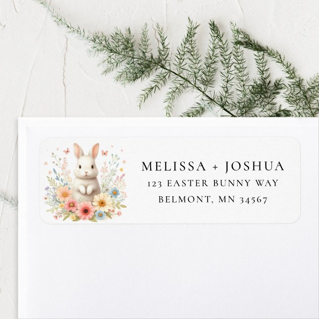 Spring Easter Bunny Floral Return Address Label (Creator Uploaded)
