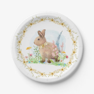 Spring Easter Bunny Rabbit Pink Floral Watercolor Paper Plates