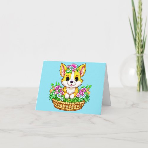 Spring Easter Cute Dog in Flowers Card