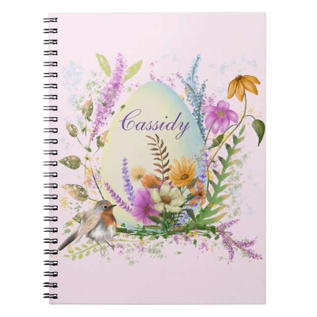 Spring Easter Egg Bird Flowers Floral  Notebook (Front)