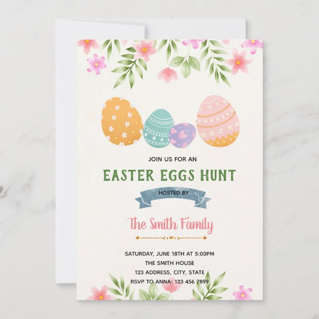 Spring easter eggs hunt birthday invitation (Front)