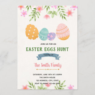Spring easter eggs hunt birthday invitation