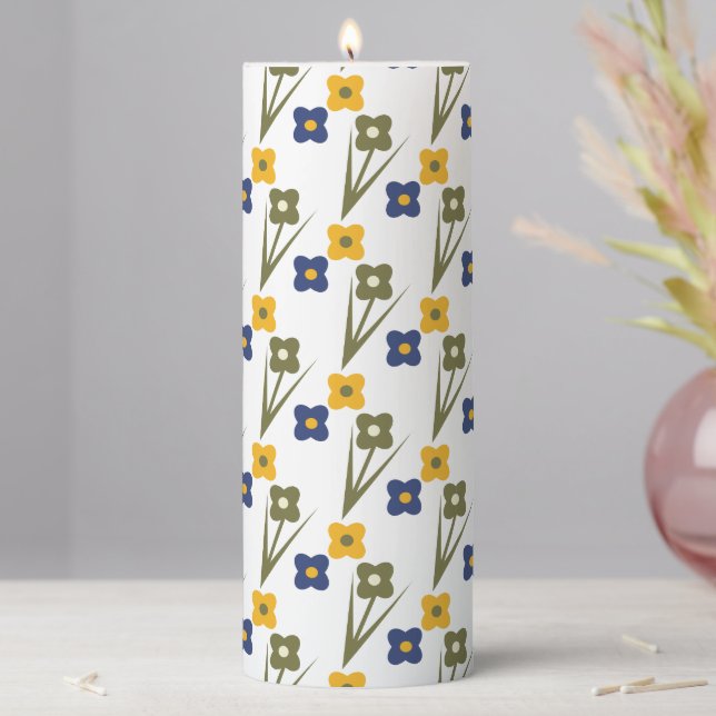 Spring Easter Florals Yellow Pillar Candle (In Situ)