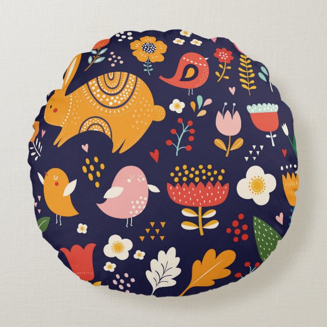 Spring Easter: flowers, bunnies collection Round Pillow (Front)