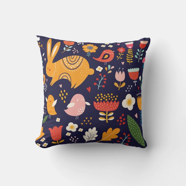 Spring Easter: flowers, bunnies collection Throw Pillow (Front)