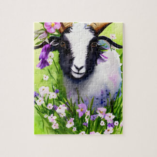 Spring Easter Goat Kid Floral Watercolor Jigsaw Puzzle