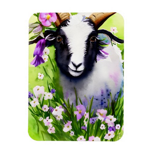 Spring Easter Goat Kid Floral Watercolor Magnet