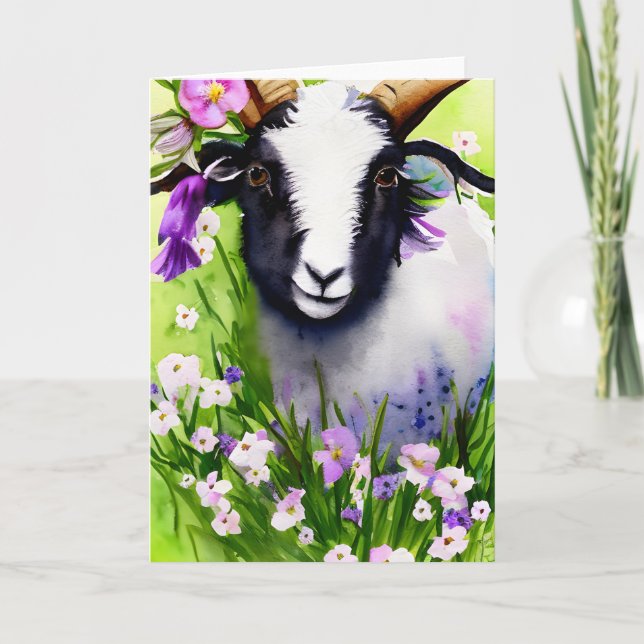 Spring Easter Goat Kid Watercolor All Occasions Card (Front)