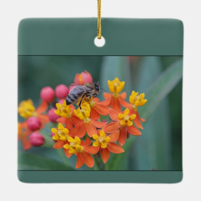 Spring/Easter: Lilies and Bee Ceramic Ornament (Back)
