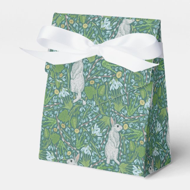 Spring Easter Mothers Day White Rabbit Pussywillow Favor Boxes (Front Side)